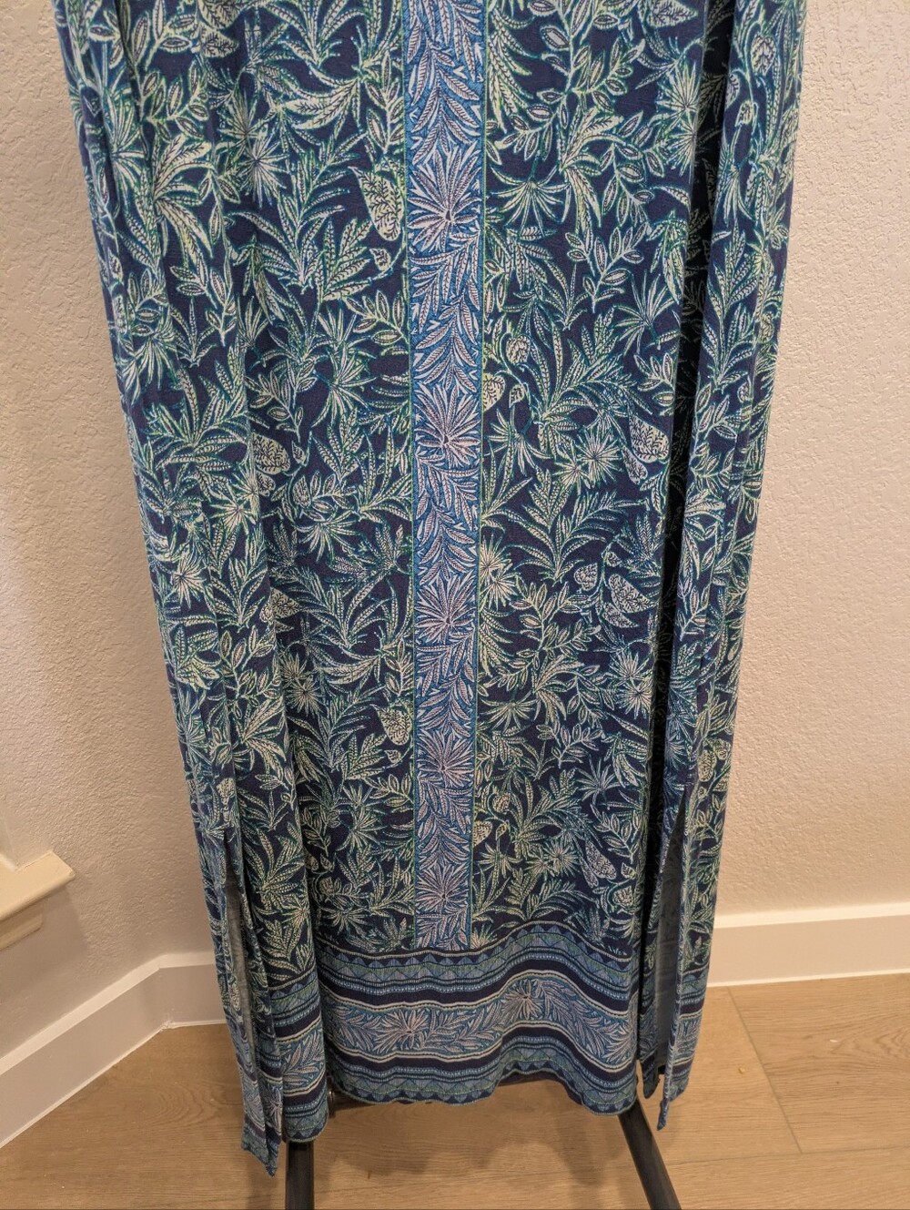 J. Jill Maxi Dress 2X Blue Tropical Foliage Print Sleeveless Border Panel Slit - Picture 4 of 9